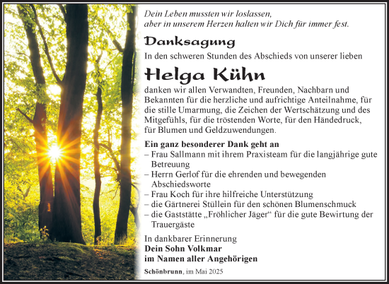 Traueranzeige von Helga Kühn von Südthüringer Presse