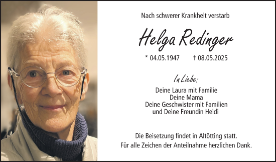 Traueranzeige von Helga Redinger von Neue Presse Coburg