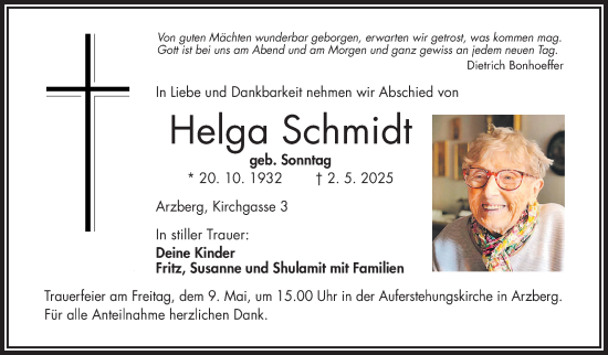 Traueranzeige von Helga Schmidt von Frankenpost