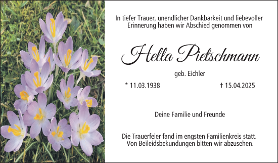 Traueranzeige von Hella Pietschmann von Neue Presse Coburg