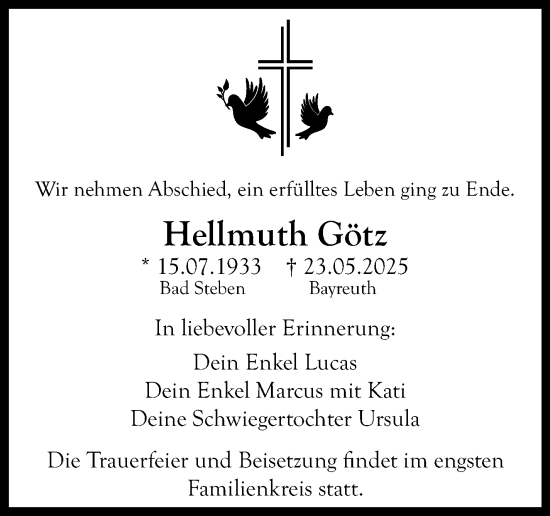 Traueranzeige von Hellmuth Götz von Frankenpost