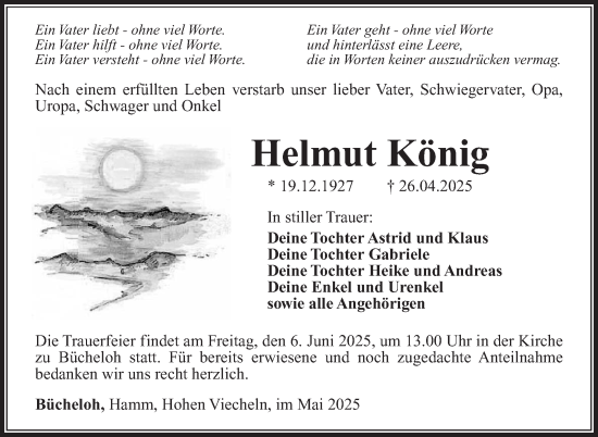 Traueranzeige von Helmut König von Südthüringer Presse