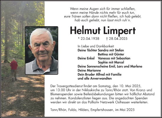 Traueranzeige von Helmut Limpert von Südthüringer Presse