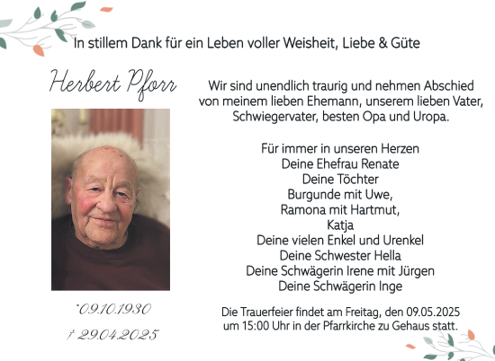 Traueranzeige von Herbert Pforr von Südthüringer Presse