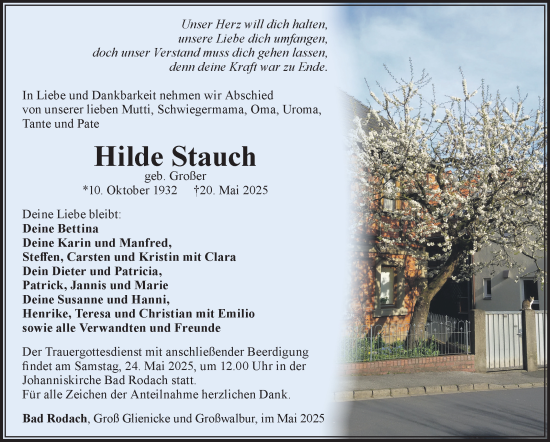 Traueranzeige von Hilde Stauch von Neue Presse Coburg