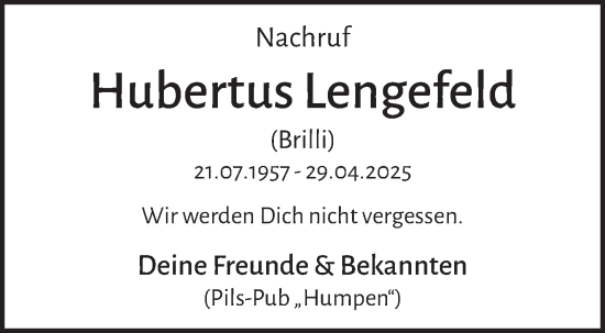 Traueranzeige von Hubertus Lengefeld von Neue Presse Coburg
