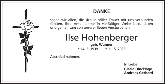 Traueranzeige von Ilse Hohenberger von Frankenpost