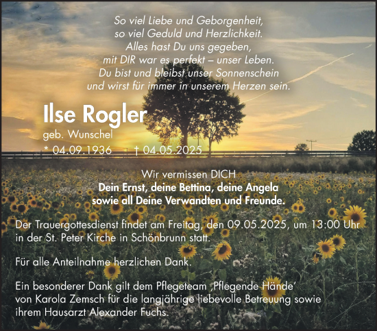 Traueranzeige von Ilse Rogler von Frankenpost