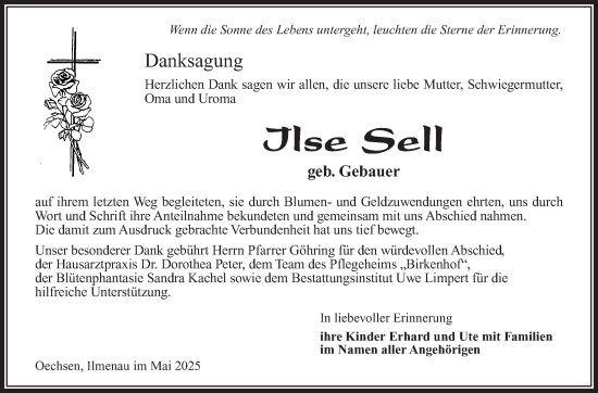Traueranzeige von Ilse Sell von Südthüringer Presse