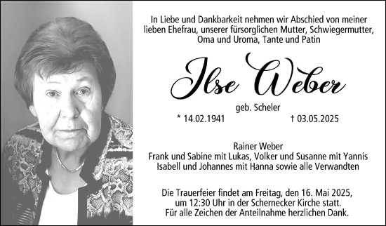 Traueranzeige von Ilse Weber von Neue Presse Coburg