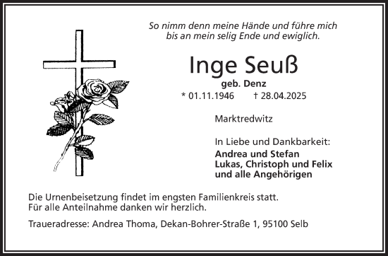 Traueranzeige von Inge Seuß von Frankenpost