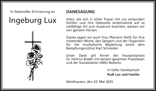 Traueranzeige von Ingeburg Lux von Neue Presse Coburg