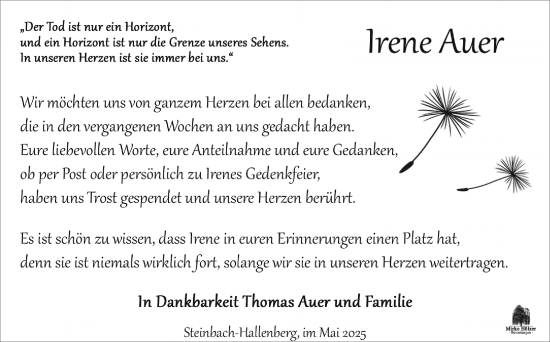 Traueranzeige von Irene Auer von Südthüringer Presse