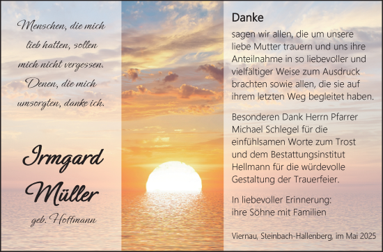Traueranzeige von Irmgard Müller von Südthüringer Presse