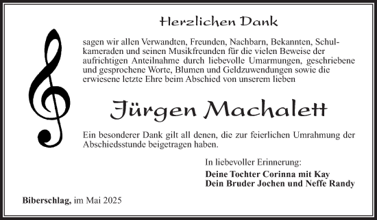 Traueranzeige von Jürgen Machalett von Südthüringer Presse