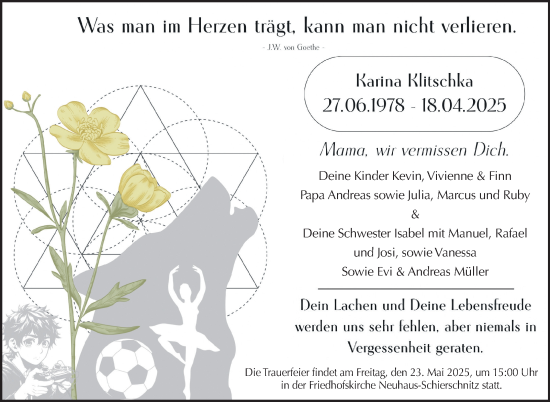 Traueranzeige von Karina Klitschka von Südthüringer Presse