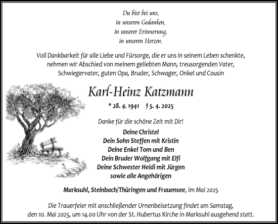 Traueranzeige von Karl-Heinz Katzmann von Südthüringer Presse