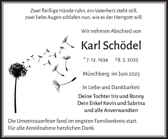 Traueranzeige von Karl Schödel von Frankenpost