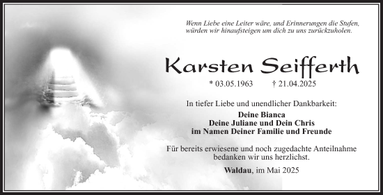 Traueranzeige von Karsten Seifferth von Südthüringer Presse