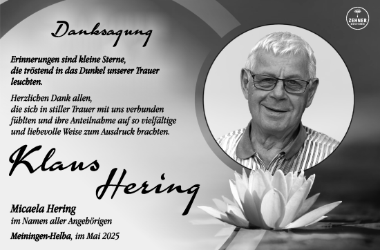 Traueranzeige von Klaus Hering von Südthüringer Presse