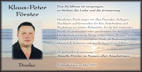 Traueranzeige von Klaus-Peter Förster von Südthüringer Presse