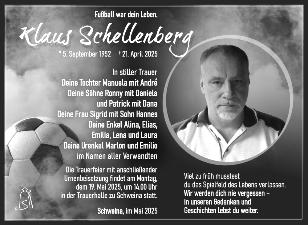  Traueranzeige für Klaus Schellenberg vom 10.05.2025 aus Südthüringer Presse