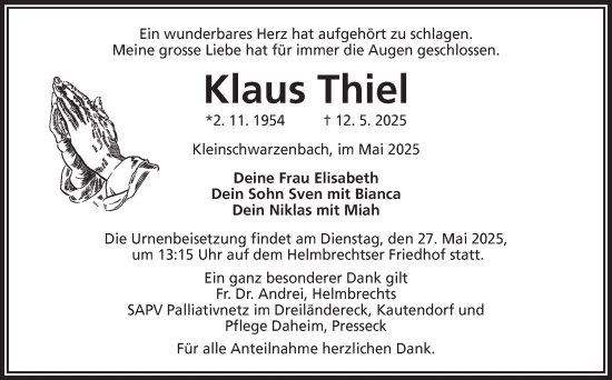 Traueranzeige von Klaus Thiel von Frankenpost