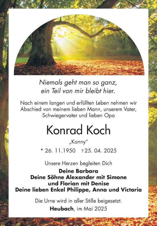 Traueranzeige von Konrad Koch von Südthüringer Presse