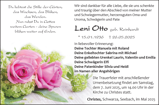 Traueranzeige von Leni Otto von Südthüringer Presse