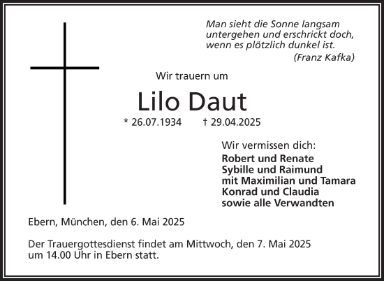 Traueranzeige von Lilo Daut von Neue Presse Coburg
