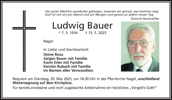 Traueranzeige von Ludwig Bauer von Frankenpost