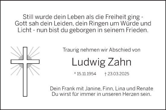Traueranzeige von Ludwig Zahn von Frankenpost