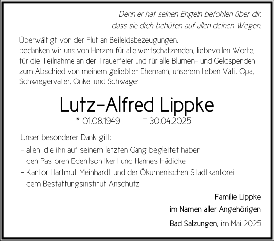 Traueranzeige von Lutz-Alfred Lippke von Südthüringer Presse