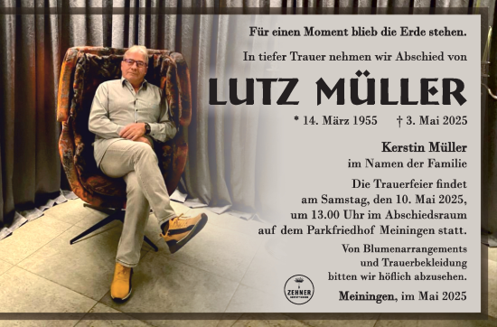 Traueranzeige von Lutz Müller von Südthüringer Presse