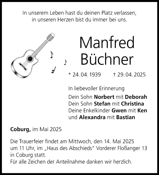 Traueranzeige von Manfred Büchner von Neue Presse Coburg