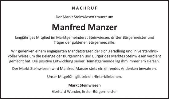 Traueranzeige von Manfred Manzer von Neue Presse Coburg