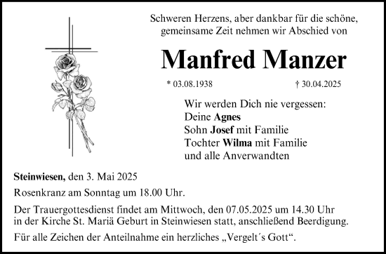 Traueranzeige von Manfred Manzer von Neue Presse Coburg