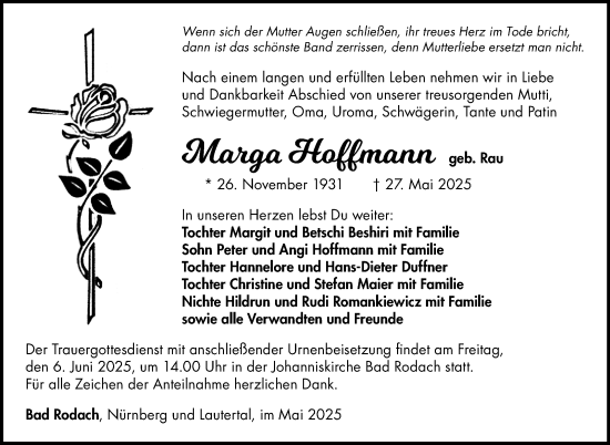 Traueranzeige von Marga Hoffmann von Neue Presse Coburg