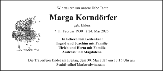 Traueranzeige von Marga Korndörfer von Frankenpost