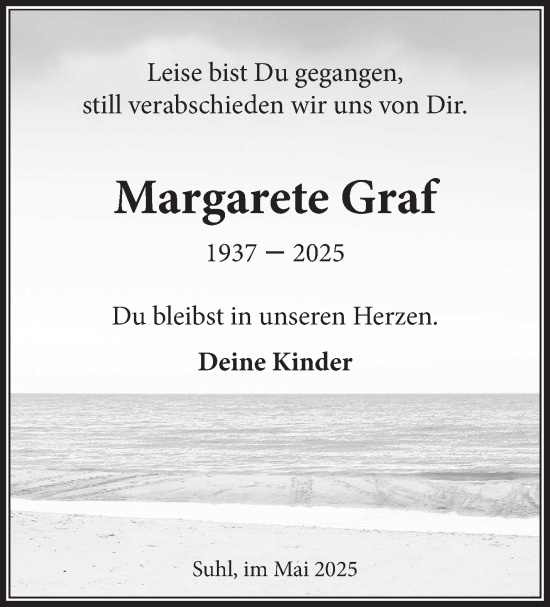 Traueranzeige von Margarete Graf von Südthüringer Presse