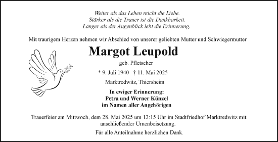 Traueranzeige von Margot Leupold von Frankenpost