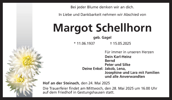 Traueranzeige von Margot Schellhorn von Neue Presse Coburg