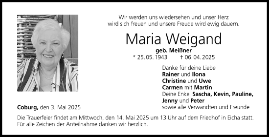 Traueranzeige von Maria Weigand von Neue Presse Coburg