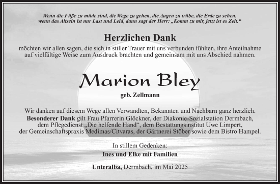Traueranzeige von Marion Bley von Südthüringer Presse