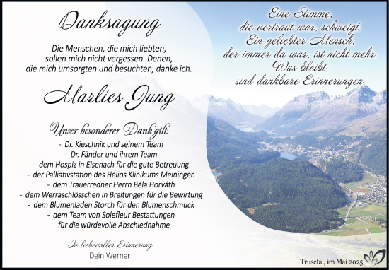 Traueranzeige von Marlies Jung von Südthüringer Presse