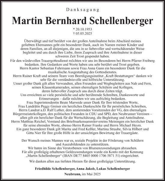 Traueranzeige von Martin Bernhard Schellenberger von Südthüringer Presse