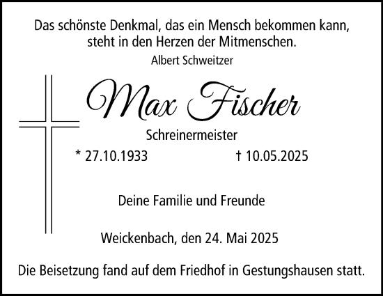 Traueranzeige von Max Fischer von Neue Presse Coburg