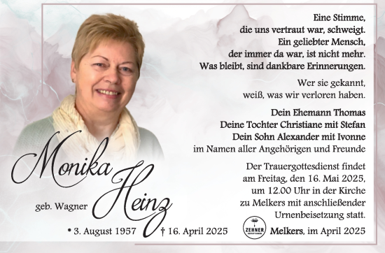 Traueranzeige von Monika Heinz von Südthüringer Presse