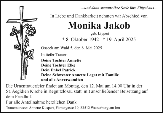 Traueranzeige von Monika Jakob von Frankenpost