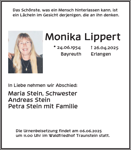 Traueranzeige von Monika Lippert von Frankenpost